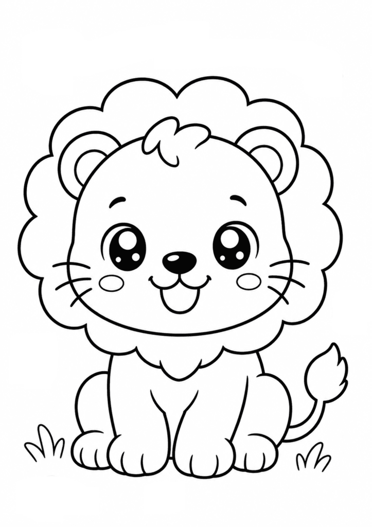 cute kawaii lion coloring page for toddlers easy