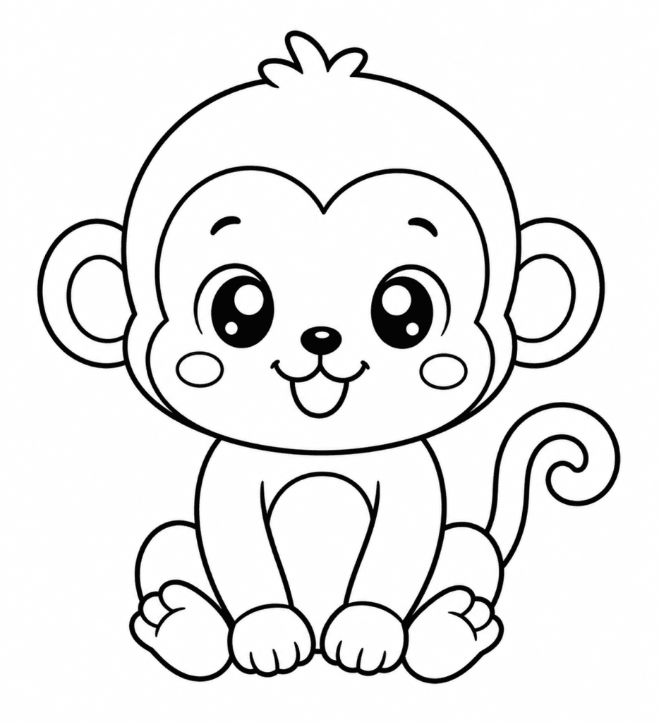 cute kawaii monkey coloring page for toddlers easy