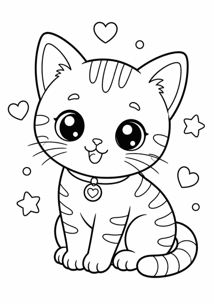 Kawaii orange cat coloring page for kids with cute ginger kitten