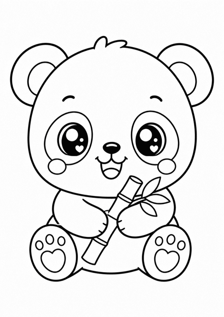 kawaii panda with bamboo coloring page for toddlers easy