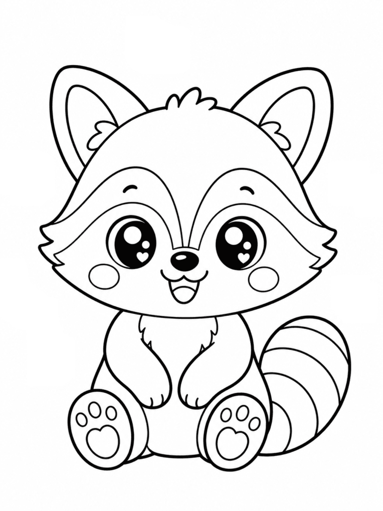 kawaii raccoon coloring page for toddlers easy
