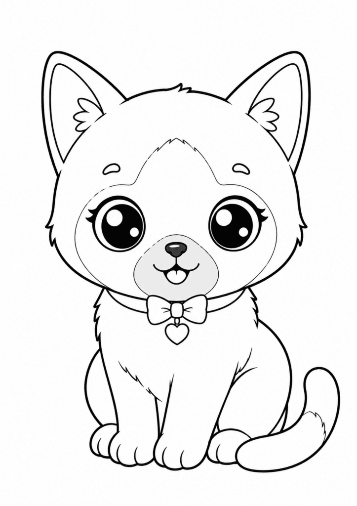 Kawaii Siamese cat coloring page for kids with cute kitten