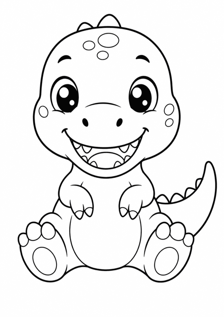 kawaii t rex coloring page for kids easy
