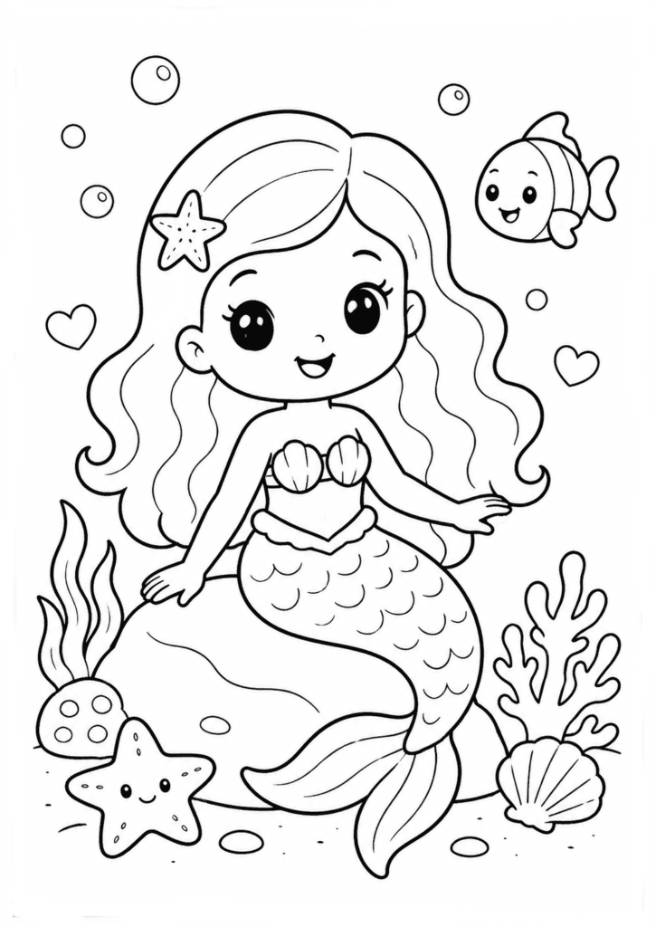 Cute mermaid coloring page for toddlers