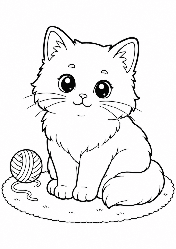 Cute Ragdoll cat coloring page for kids with fluffy kitten