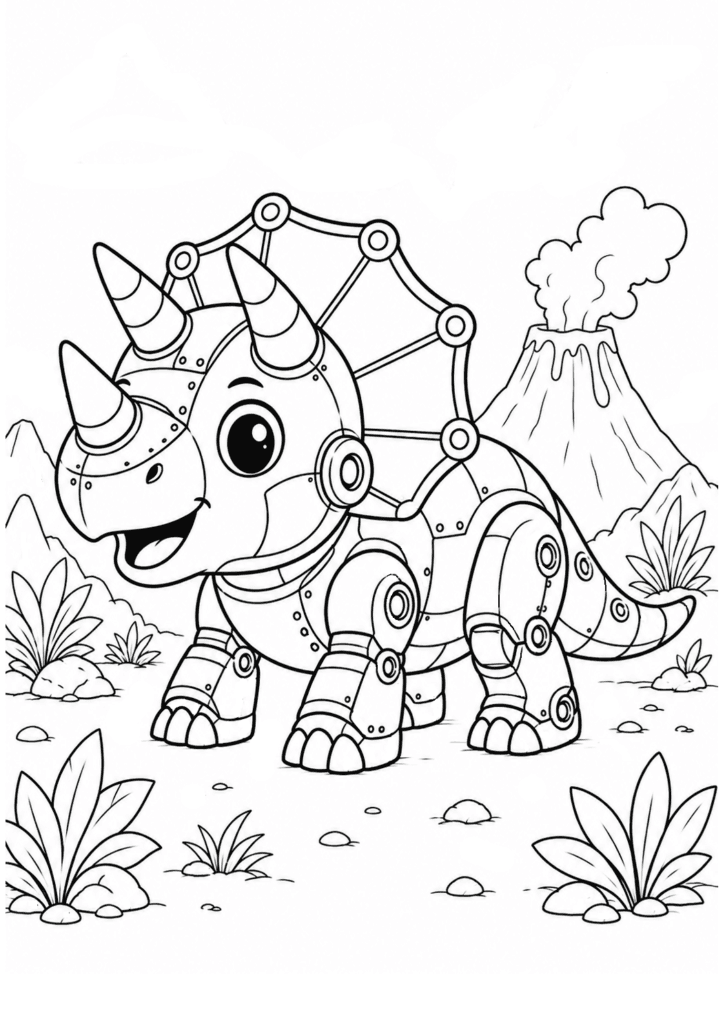 Cute robot dinosaur coloring page for kids
