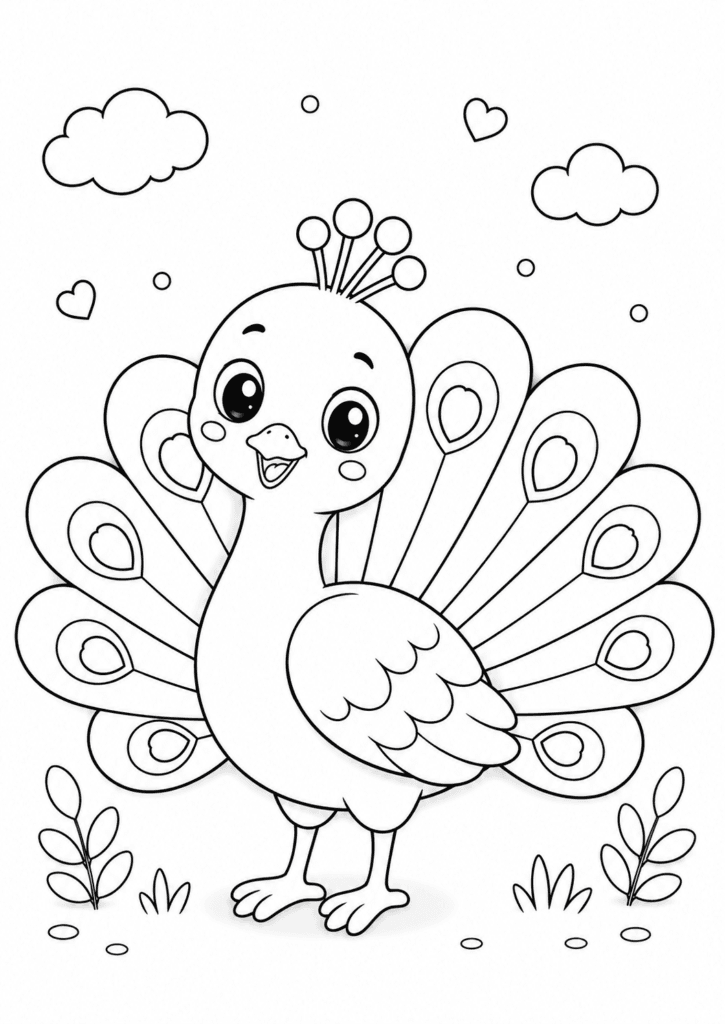 simple peacock coloring page for children