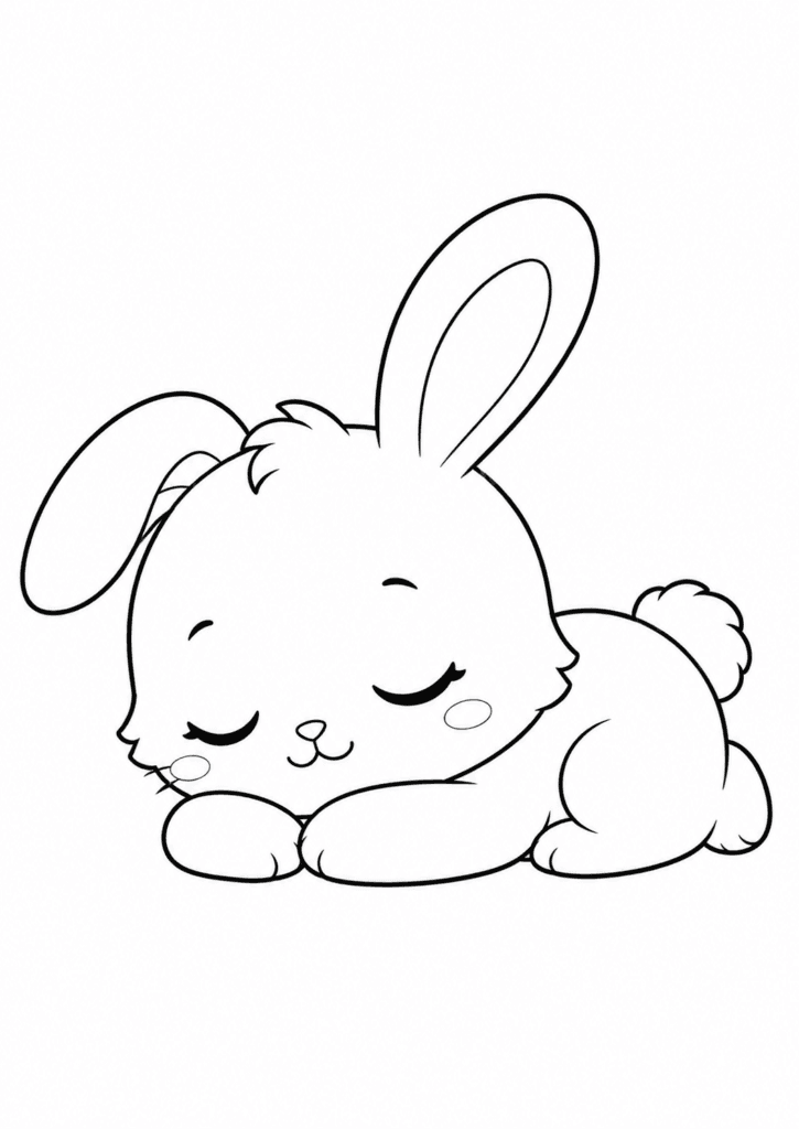 sleeping chibi bunny coloring page for toddlers