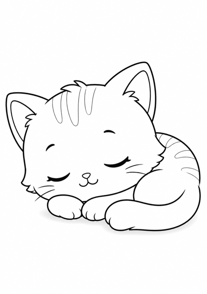 sleeping chibi cat coloring page for toddlers