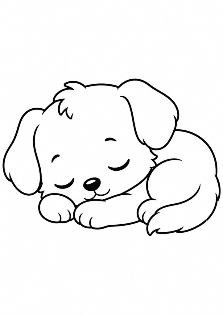 sleeping chibi dog coloring page for toddlers