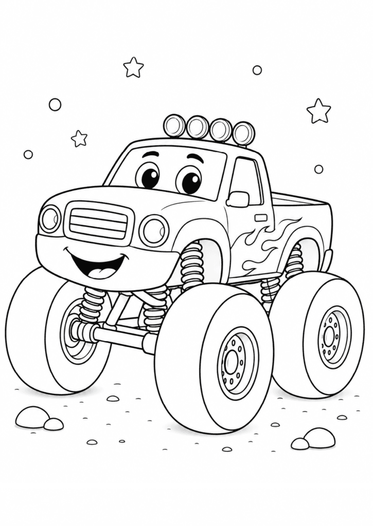 smiling monster truck coloring page