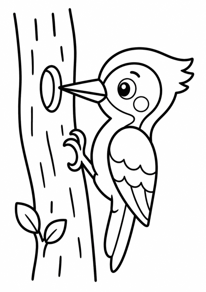 easy woodpecker coloring page for kids