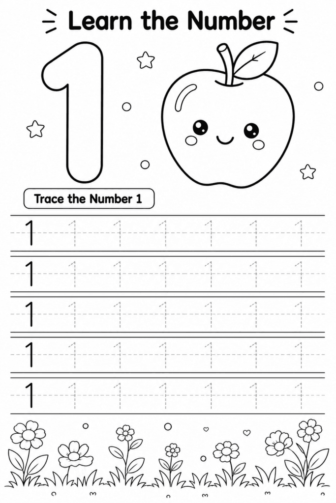 Number 1 Tracing Worksheet for Preschoolers