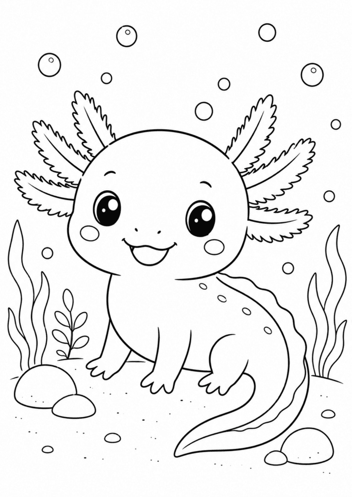 Cute axolotl coloring page for kids