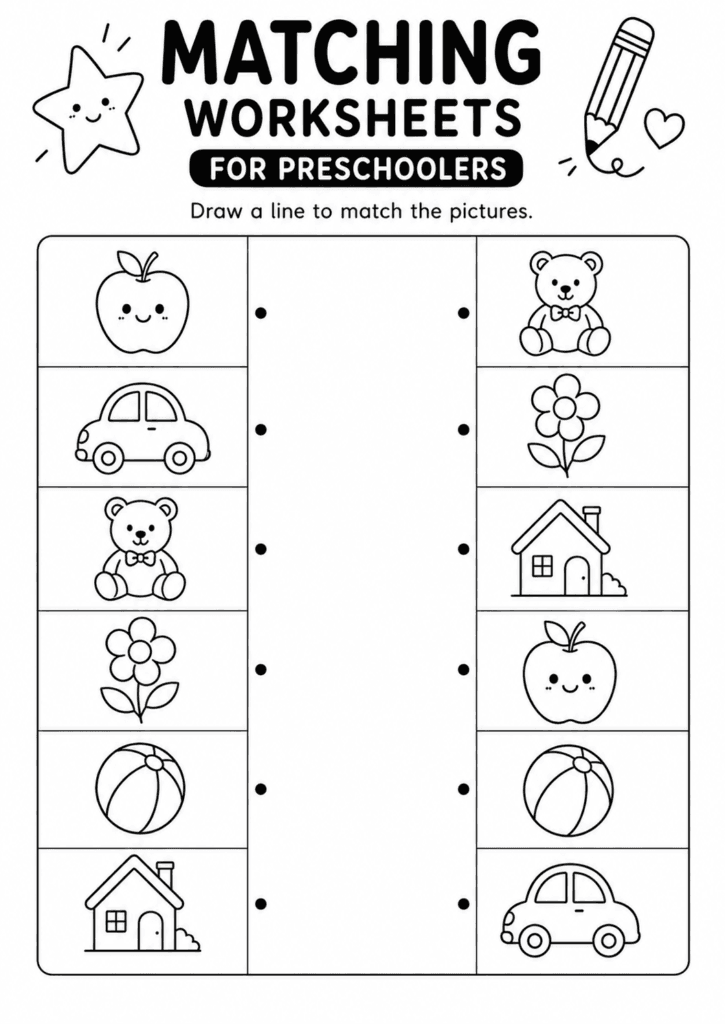 Matching worksheets for preschoolers with picture matching activity