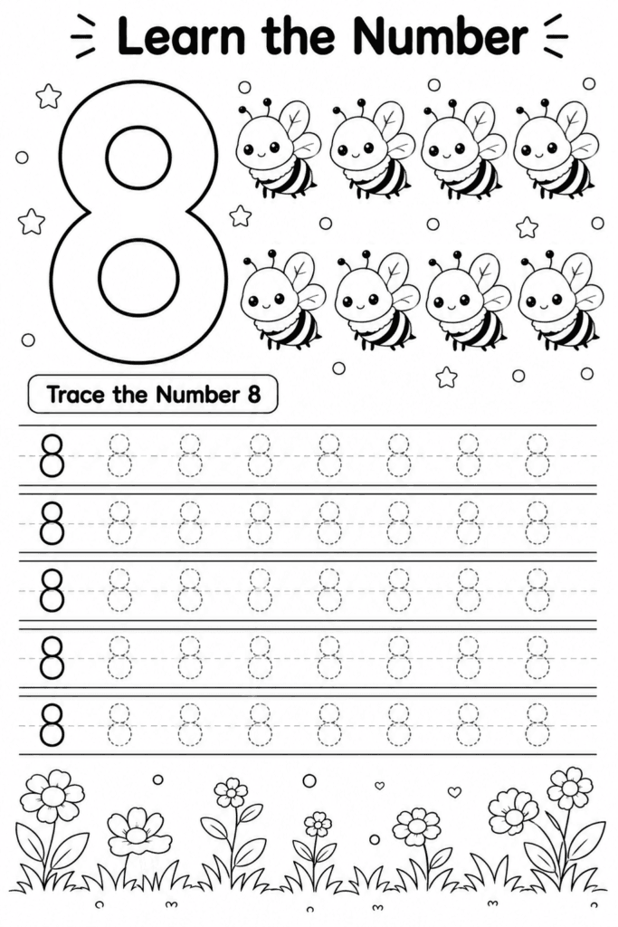 Number 9 tracing worksheet for preschoolers with nine apples tree counting activity